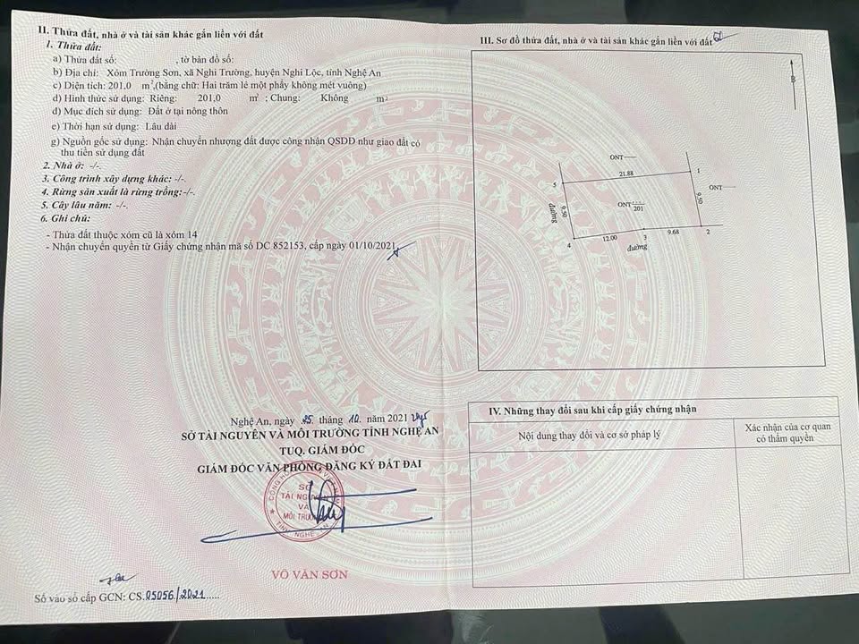 Đất 2 mặt tiền tại xóm Trường Sơn, Nghi Trường 201m² giá 1.53 tỷ - Cơ hội đầu tư tuyệt vời!