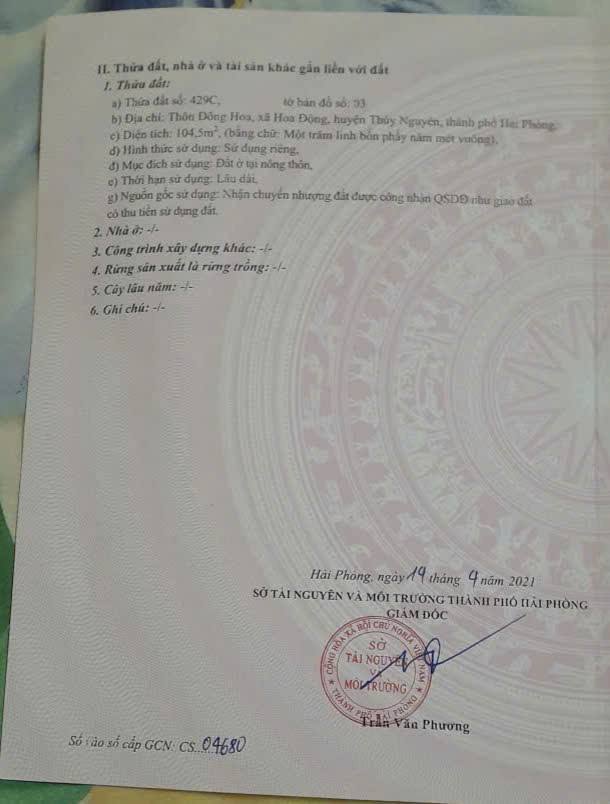 Đất nền tại Hoa Động, Thủy Nguyên 104,5m² giá chỉ 2 tỷ - Vị trí đắc địa gần trường học!