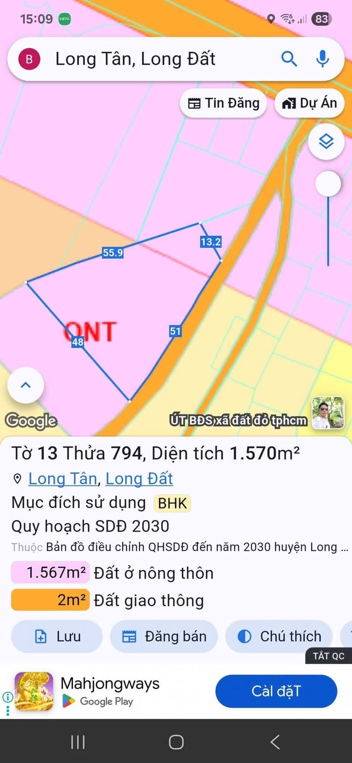 Đất nền Long Tân Đất Đỏ 5400m² giá 2.5 tỷ - Cơ hội đầu tư hấp dẫn!