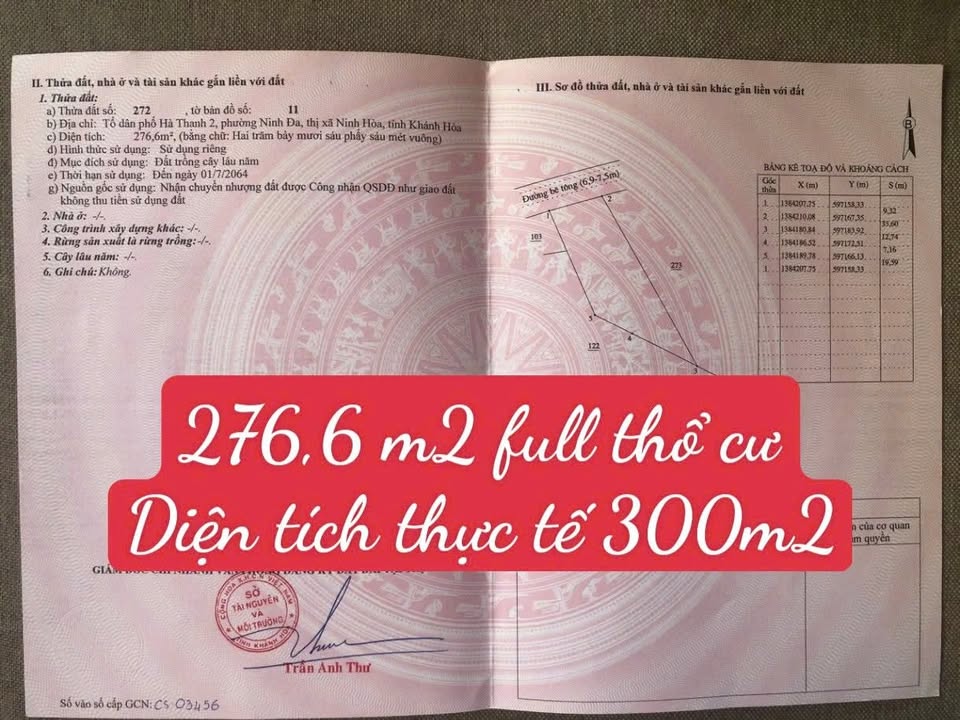Đất ở đô thị Ninh Đa, Ninh Hòa 276m² giá 1.9 tỷ - Sổ đỏ chính chủ, xây dựng ngay!