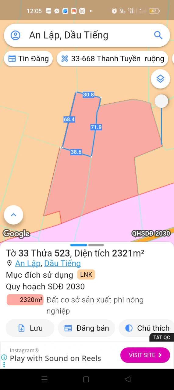 Đất An Lập Dầu Tiếng 8169m² giá chỉ 1.9 tỷ - Cơ hội đầu tư sinh lời