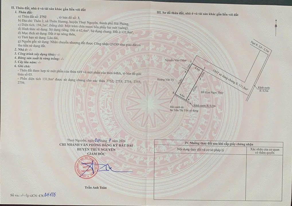 Đất thổ cư Thiên Hương, Thủy Nguyên 62.4m² giá chỉ 9xx - Sẵn bìa, ô tô đỗ cửa!