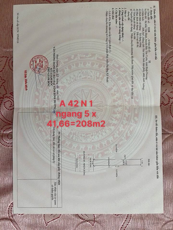 Đất nền 208m² khu A Đường N1 phường Vĩnh Tân giá 2.52 tỷ - Đầu tư sinh lời ngay!