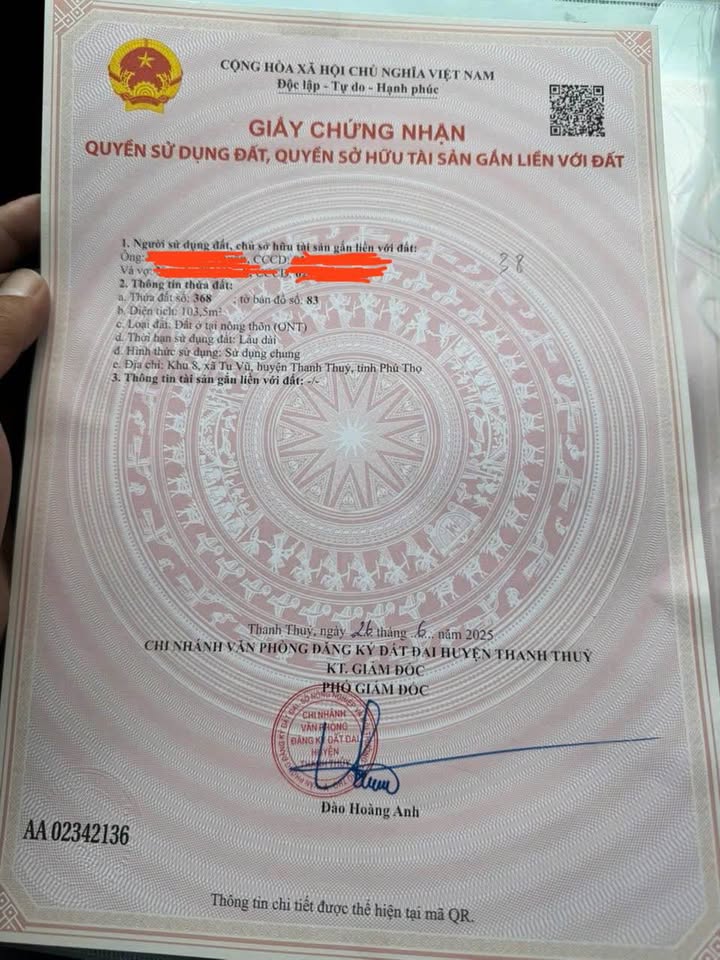 Đất thổ cư Tu Vũ - Thanh Thủy 103m² giá 500 triệu - Đầu tư sinh lời tuyệt vời!