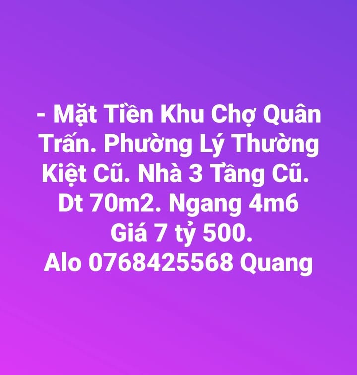 Nhà mặt tiền chợ Quân Trấn, Quy Nhơn 70m² giá 7.5 tỷ - Cơ hội đầu tư hấp dẫn!
