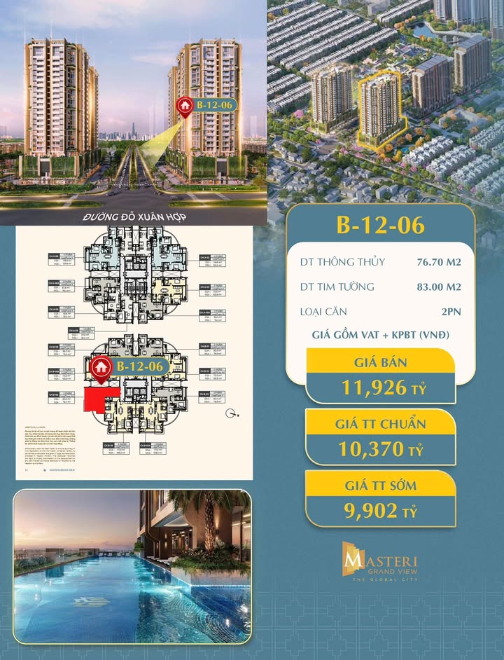 Căn hộ Masteri Grand View Quận 2 76.7m² giá 10.37 tỷ - Thiết kế hiện đại, view đẹp!