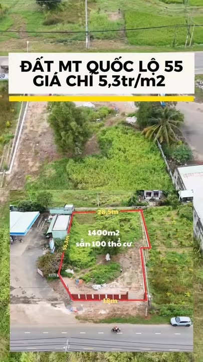 Đất mặt tiền Quốc lộ 55 Đất Đỏ 1400m² giá 7.5 tỷ - Cơ hội đầu tư hiếm có!
