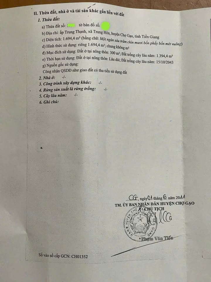 Đất nền 1,7ha tại Trung Hòa, Chợ Gạo - Giá chỉ 550 triệu - Đầu tư sinh lời!
