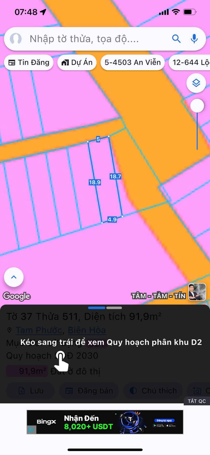 Đất thổ cư 94.5m² tại Tam Phước, Biên Hòa - Giá chỉ 1 tỷ, sổ đỏ chính chủ!