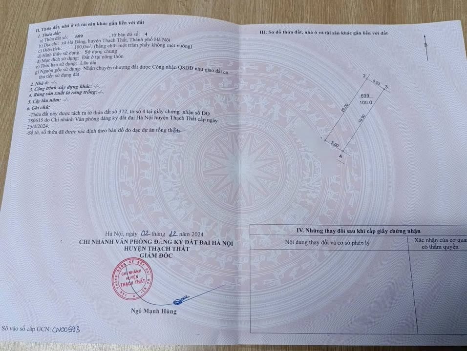 Đất thổ cư 100m² thôn 1, xã Hạ Bằng, Thạch Thất - Giá chỉ 2 tỷ!