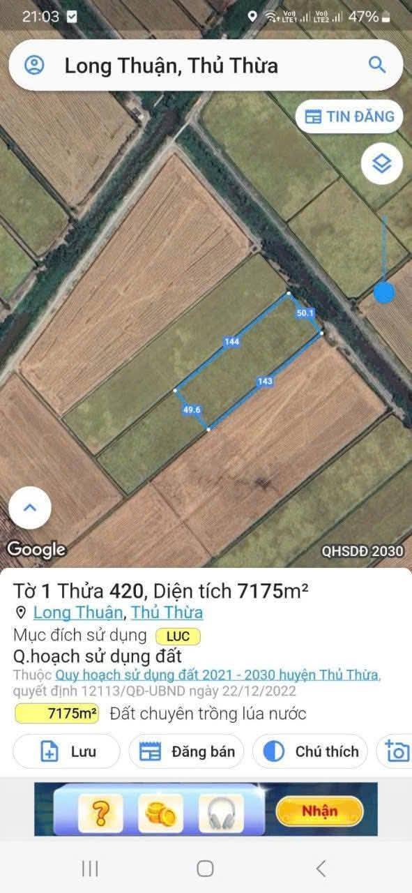 Đất nền Long Thuận Thủ Thừa 12000m² giá chỉ 336 triệu - Cơ hội đầu tư tuyệt vời!