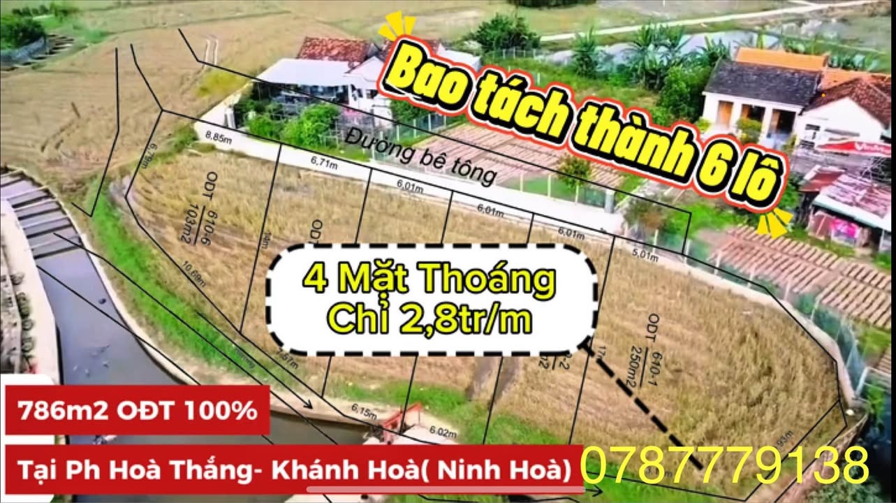 Đất đô thị 786m² tại Hòa Thắng, Ninh Hòa - Giá chỉ 2.2 tỷ, cơ hội đầu tư hấp dẫn!