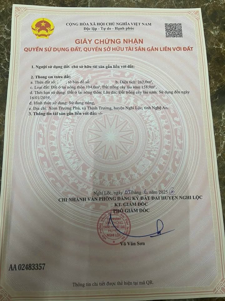 Đất nền xóm Trường Phú, xã Thịnh Trường 262m² giá 900 triệu - Đầu tư lý tưởng!