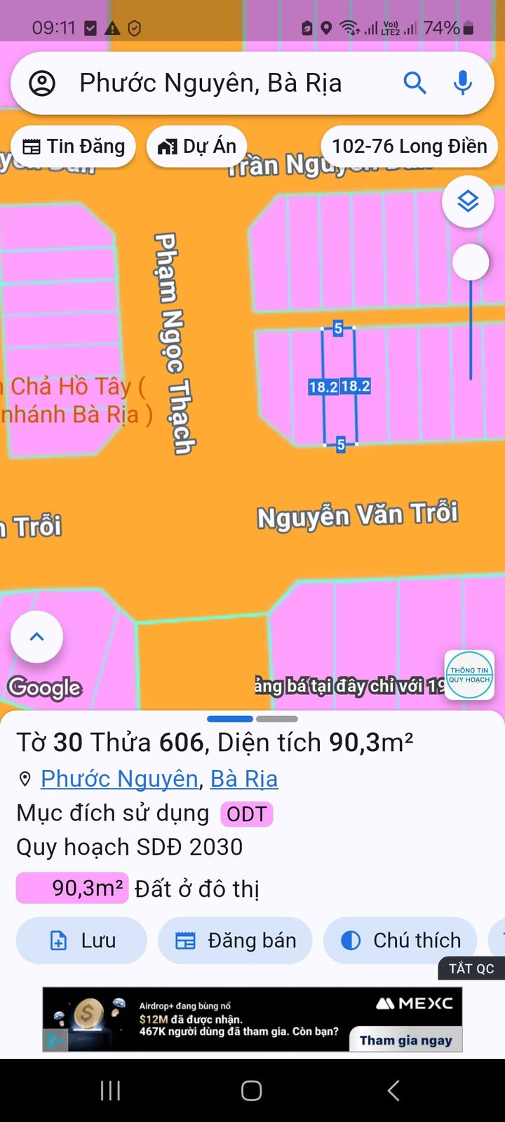 Đất mặt tiền Nguyễn Văn Trỗi, Phước Nguyên, Bà Rịa 90m² - Sổ hồng riêng, giá tốt!