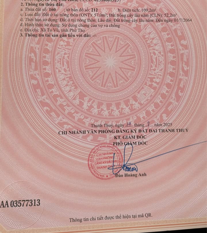 Đất thổ cư 109m² 2 mặt tiền tại Tu Vũ - Giá chỉ nhỉnh 5xx triệu!