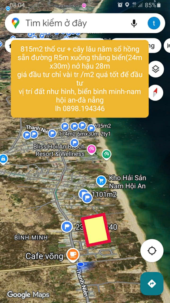 Đất biển Bình Minh, Thăng Bình 815m² giá 6 tỷ - Sổ hồng chính chủ!