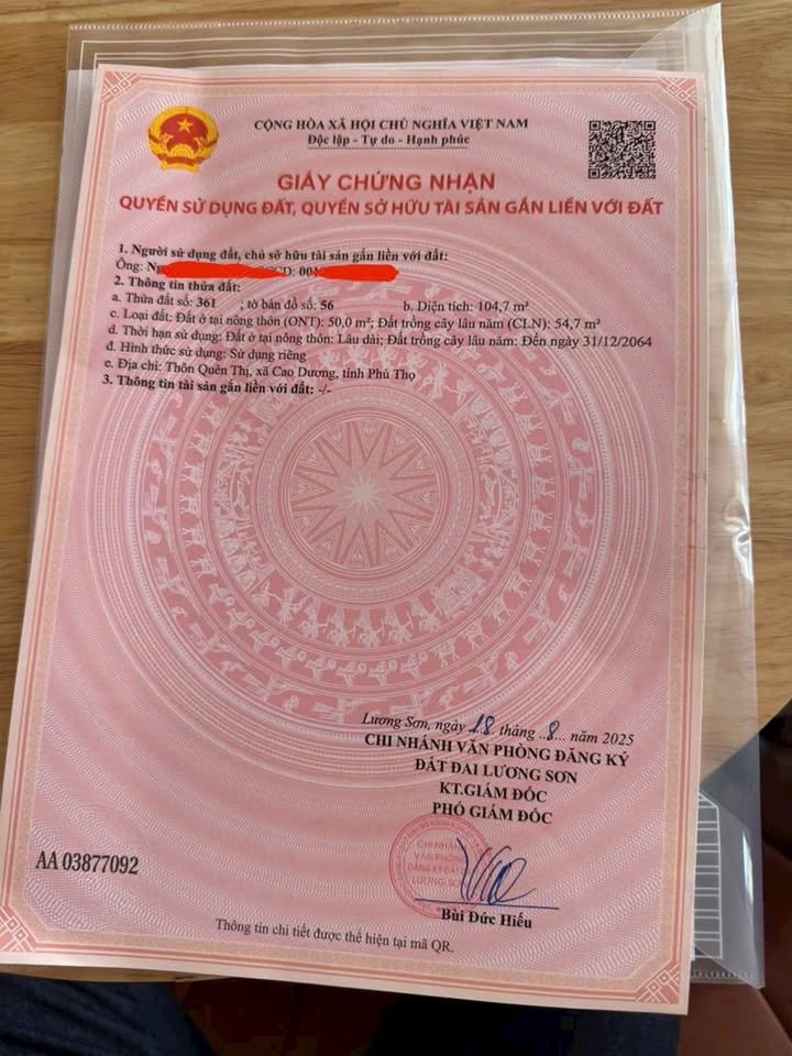 Đất nền 105m² tại Quèn Thị, Lương Sơn - Giá 400 triệu, Sổ hồng chính chủ!