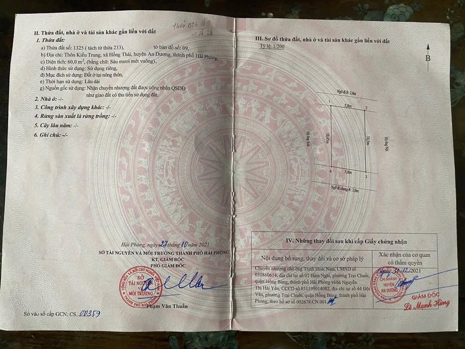 Lô đất 2 mặt tiền Kiều Trung, Hồng Thái, An Dương 60m² - Giá chỉ 1 tỷ VND!