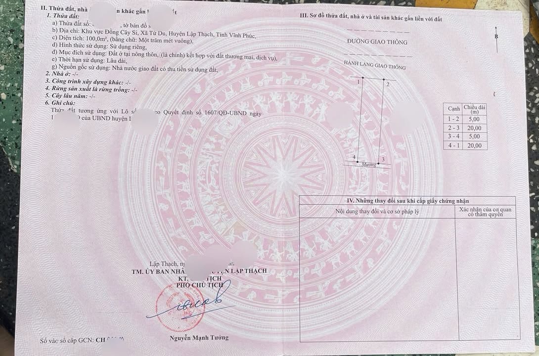 Đất nền Tử Du, Lập Thạch 100m² giá chỉ 1 tỷ - Cách trung tâm 2 phút!