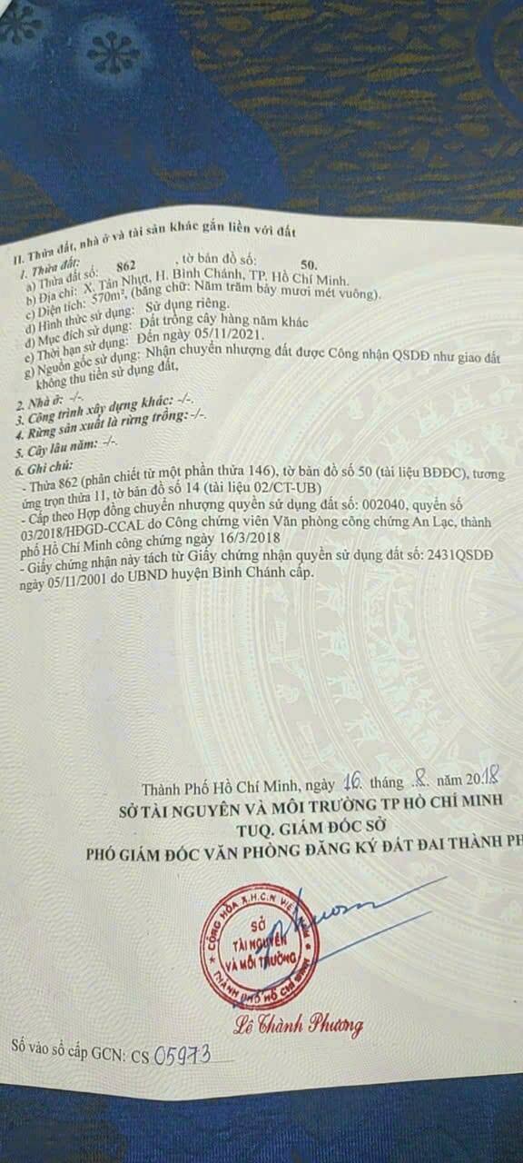 Đất nền Tân Nhựt, Bình Chánh 640m² - Giá thỏa thuận, chính chủ bán