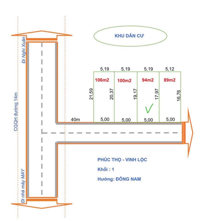 Đất nền Vinh, Nghệ An 94m² giá 870 triệu - Cơ hội đầu tư hấp dẫn!