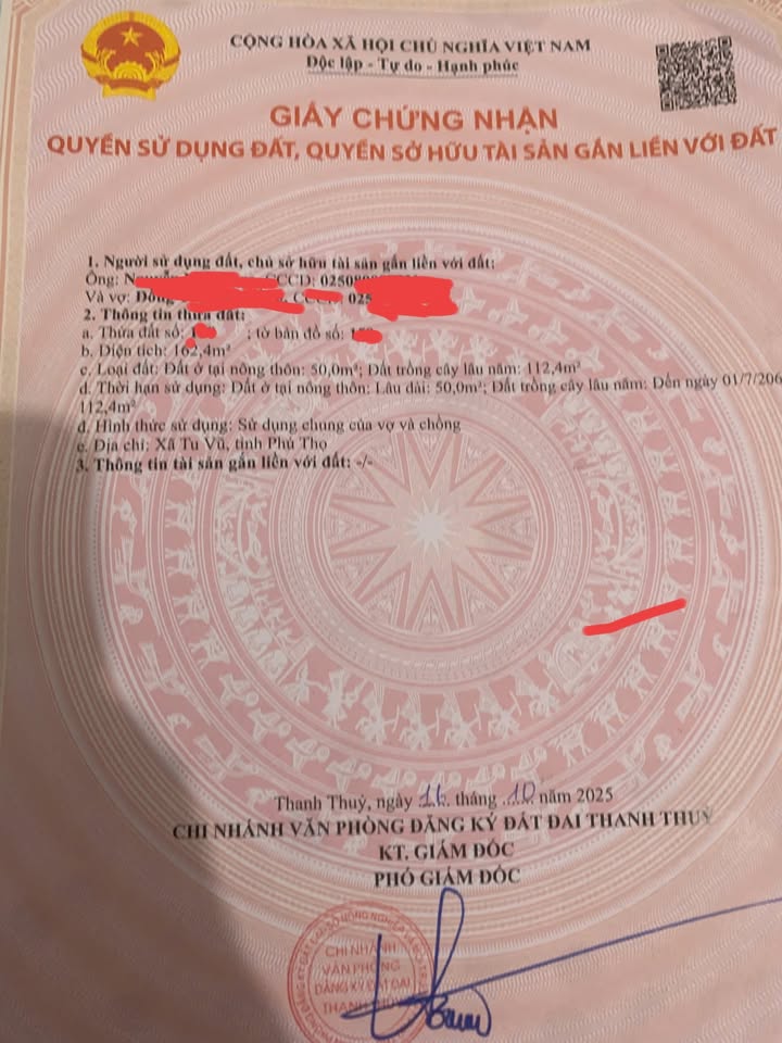 Đất nền xã Tu Vũ, Thanh Thủy 162,4m² - Sổ đỏ trao tay, pháp lý rõ ràng!