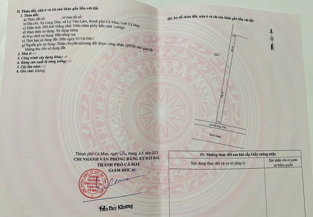 Đất vườn ấp Lung Dừa, Cà Mau 500m² giá chỉ 300 triệu - Đầu tư sinh lời ngay!