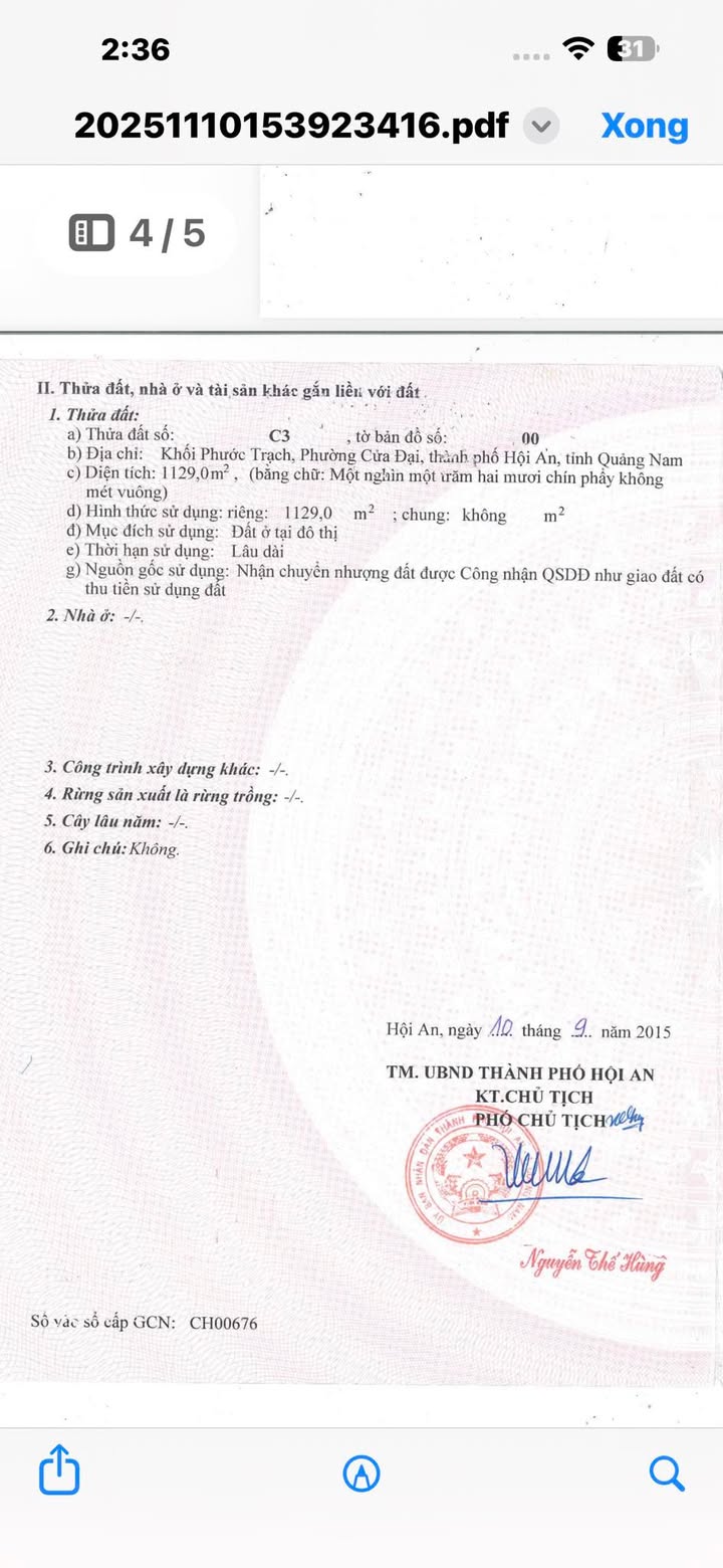 Bán đất dự án tại Cửa Đại, Hội An 1129m² giá 43.2 tỷ - Cơ hội đầu tư hấp dẫn!