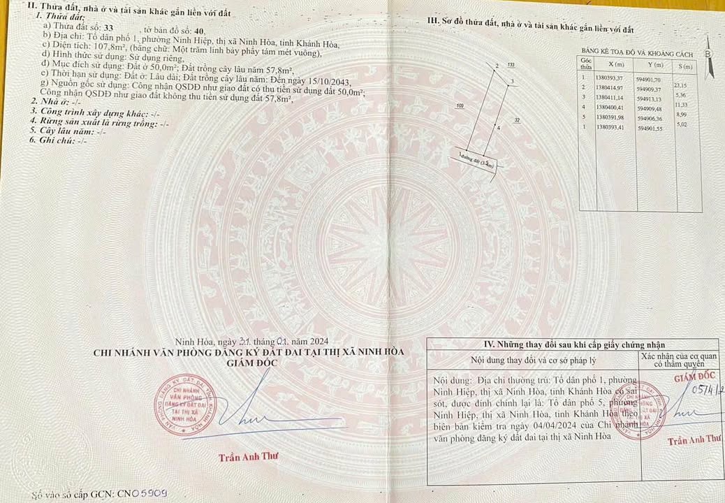 Đất thổ cư Ninh Hòa 107m² giá 1.1 tỷ - Thương lượng ngay!