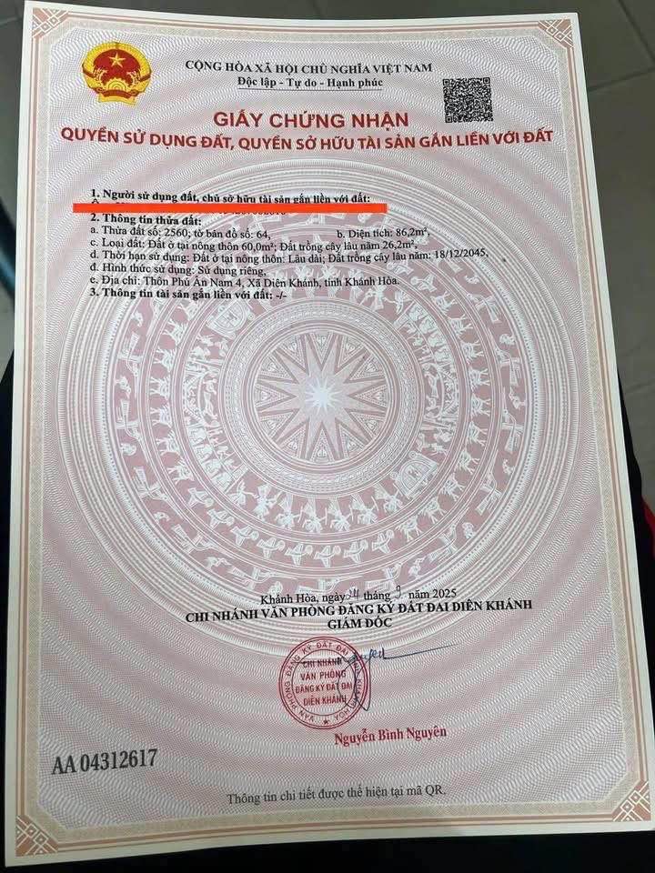 Đất nền Diên An - Diên Khánh 86m² giá 1.79 tỷ - Xây dựng tự do, thuận tiện giao thông!