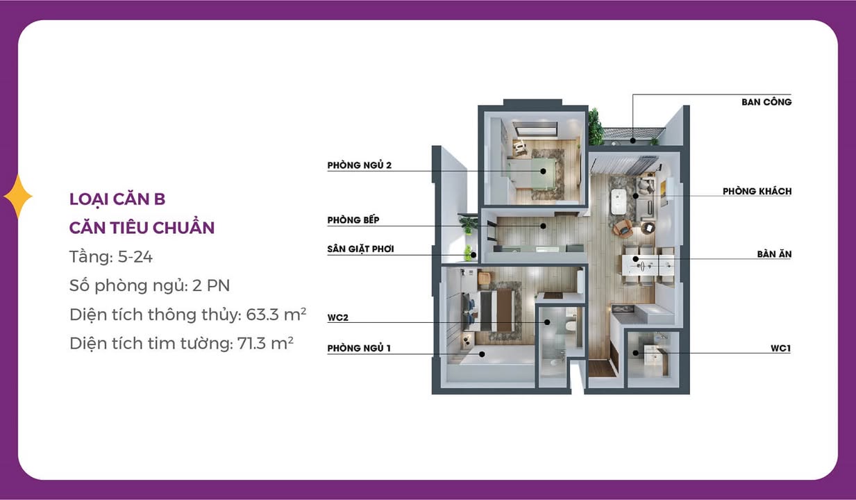 Căn hộ 2 phòng ngủ MIA Center Point Đà Nẵng 63m² giá chỉ 2 tỷ - Đầu tư nghỉ dưỡng lý tưởng!