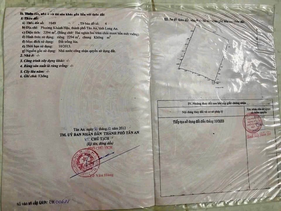 Đất lúa 2300m² bán gấp tại Lương Văn Chấn, Tân An - Giá chỉ 2.6 tỷ VND