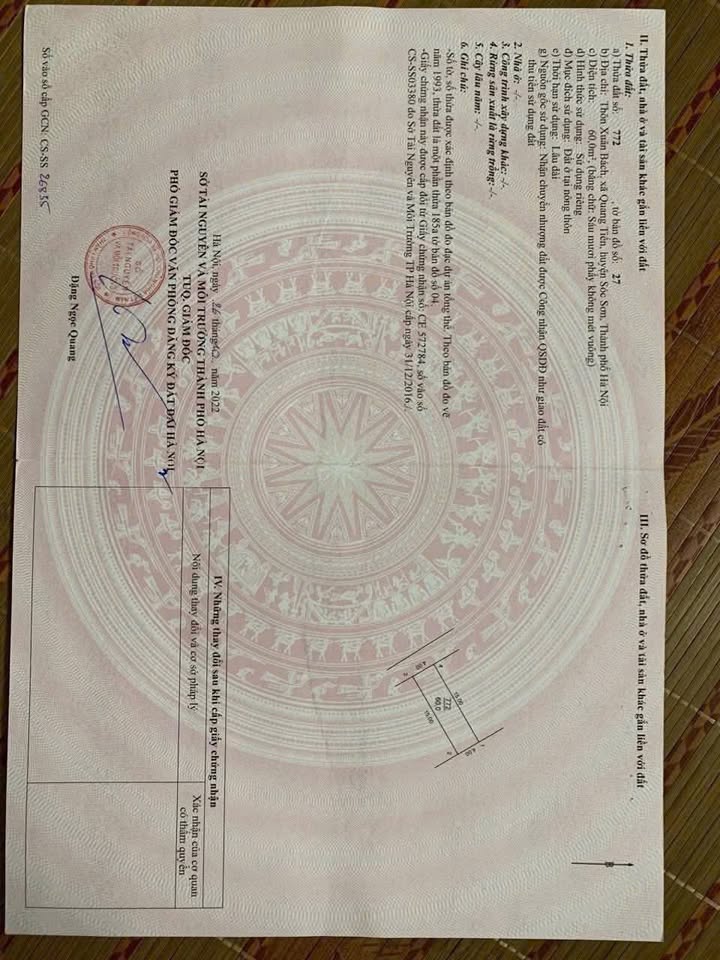 Đất nền Quang Tiến, Sóc Sơn 60m² giá 2 tỷ - Đường thông gần chợ!