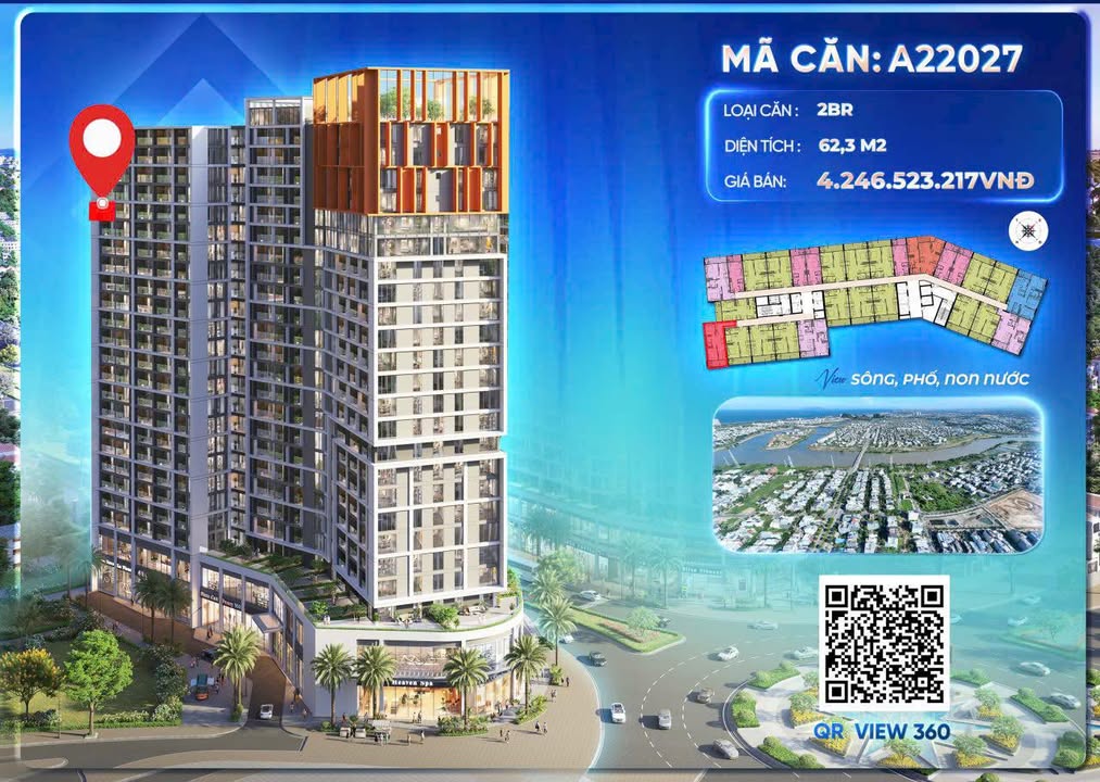 Căn hộ Cora Tower Đà Nẵng 62m² giá 3.1 tỷ - Tầm nhìn tuyệt đẹp từ tầng 20!