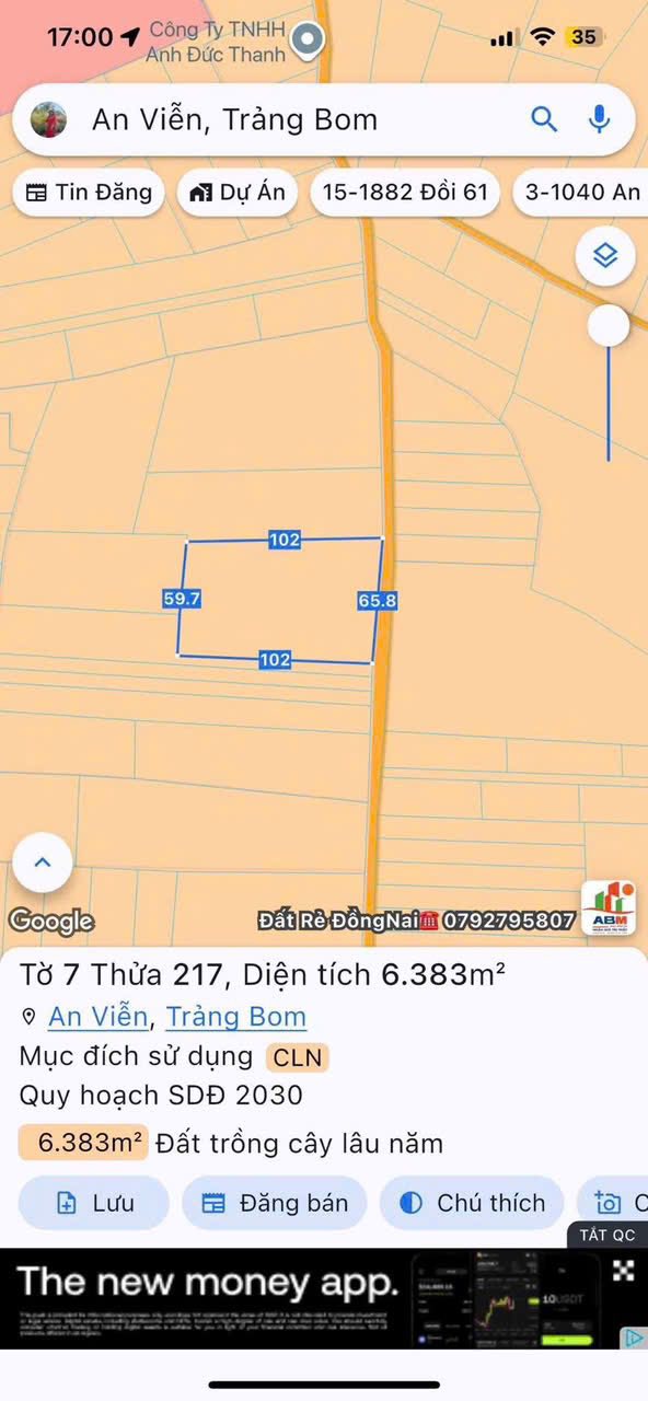 Đất sào Ấp 2 An Viễn, Trảng Bom 6.3 sào - Giá tốt chỉ 1.3 tỷ!