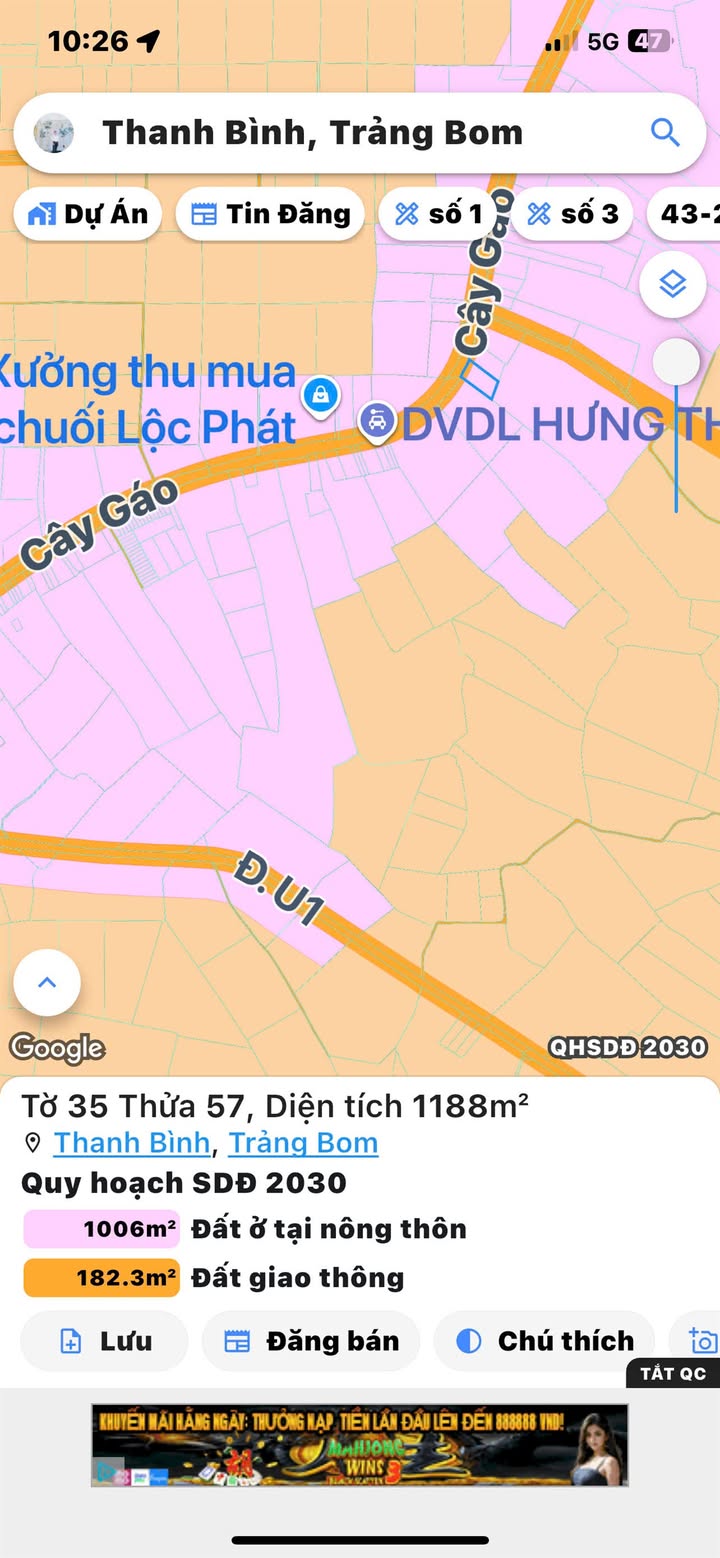 Đất nền mặt tiền Cây Gáo, Bàu Hàm mới, 1171m², giá 22 tỷ - Cơ hội đầu tư hấp dẫn!