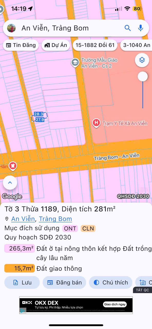 Đất nền Ấp 3 An Viễn 280m² giá 2.5 tỷ - Sổ đỏ chính chủ, gần Uỷ Ban!