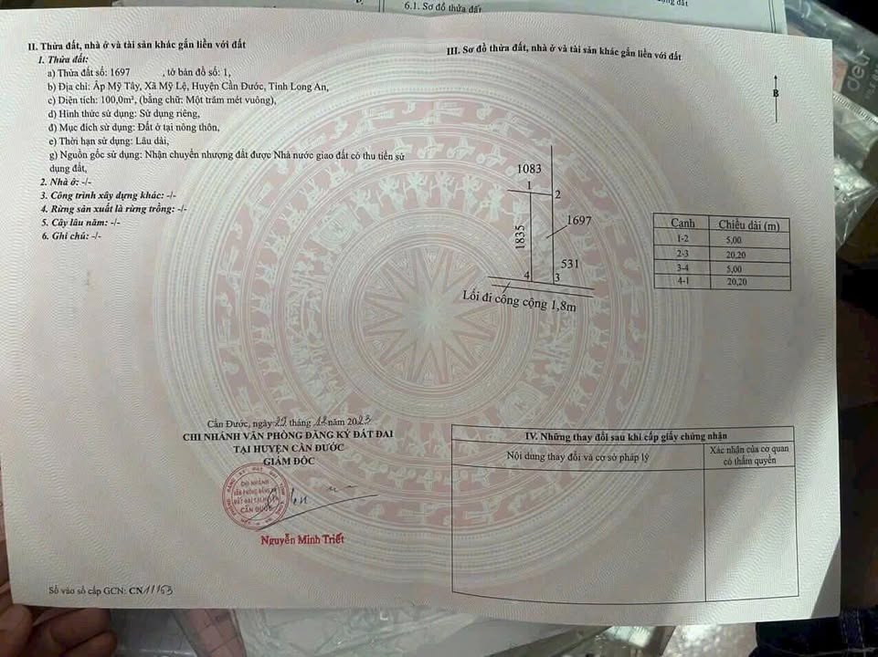 Đất thổ cư Mỹ Lệ, Cần Đước 100m² giá 450 triệu - Cơ hội đầu tư tuyệt vời!