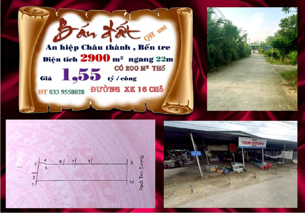 Bán vườn Tường Đa Châu Thành Bến Tre 2900m² giá 4.5 tỷ - Đầu tư sinh lời ngay!