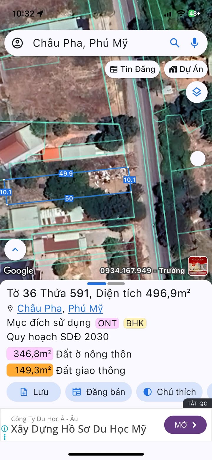 Đất nền Châu Pha, Phú Mỹ 500m² giá 4.5 tỷ - Kinh doanh tuyệt vời!