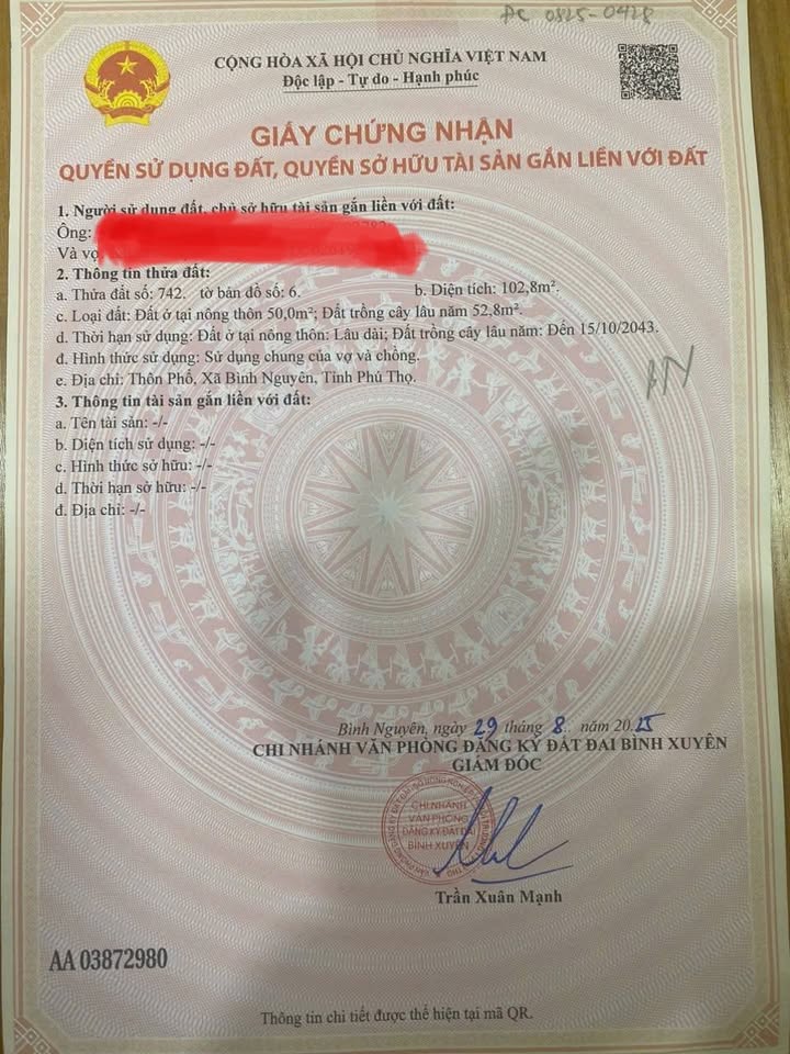 Đất nền Quất Lưu, Bình Xuyên 102m² giá chỉ 2 tỷ - Đầu tư sinh lời ngay!