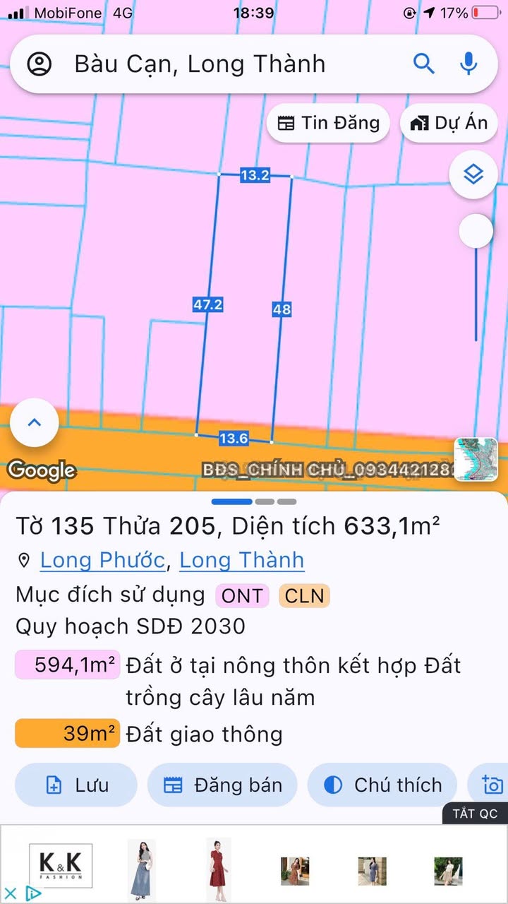 Đất nền Bàu Cạn - Long Thành 633,1m² giá 4.4 tỷ - Vị trí chiến lược gần sân bay