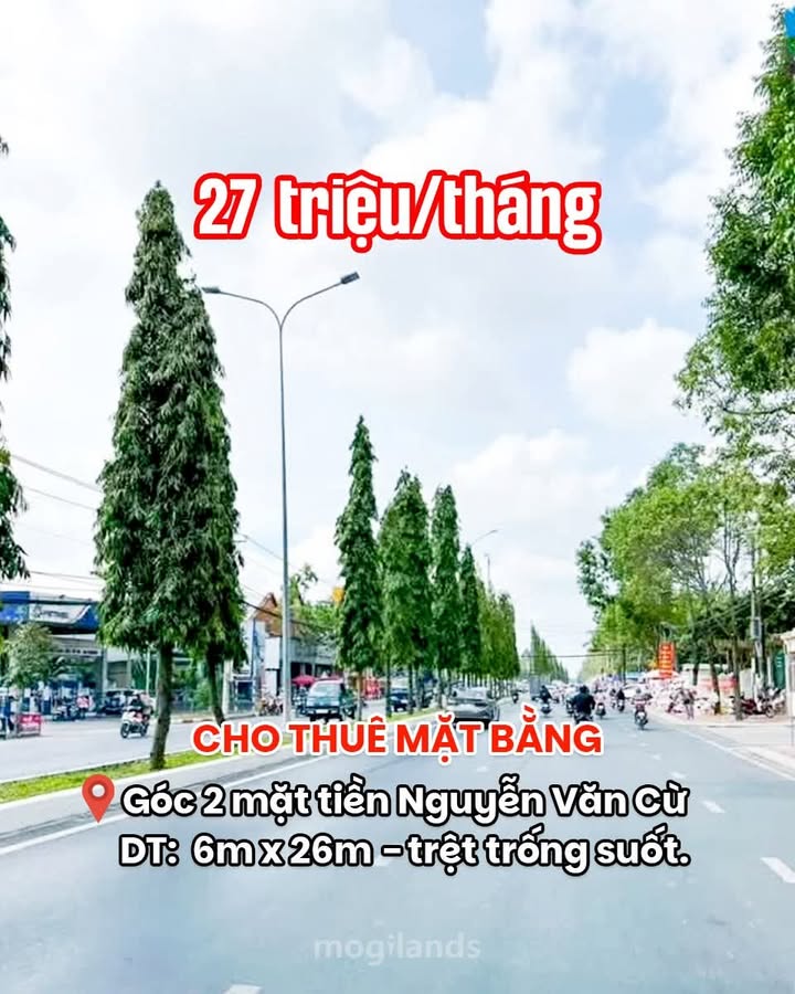 Mặt bằng cho thuê góc 2 mặt tiền Nguyễn Văn Cừ 156m² giá 27 triệu - Không gian trống suốt lý tưởng!