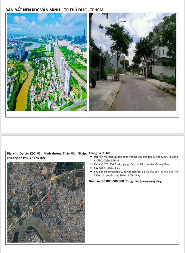 Đất nền KDC Văn Minh Thủ Đức 254.2m² giá 50 tỷ - Sổ đỏ chính chủ!