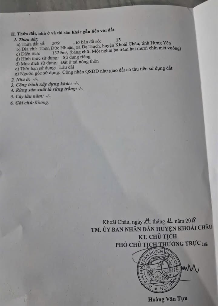 Đất thổ cư 1329m² tại thôn Đức Nhuận, Khoái Châu - Đầu tư sinh lời ngay!