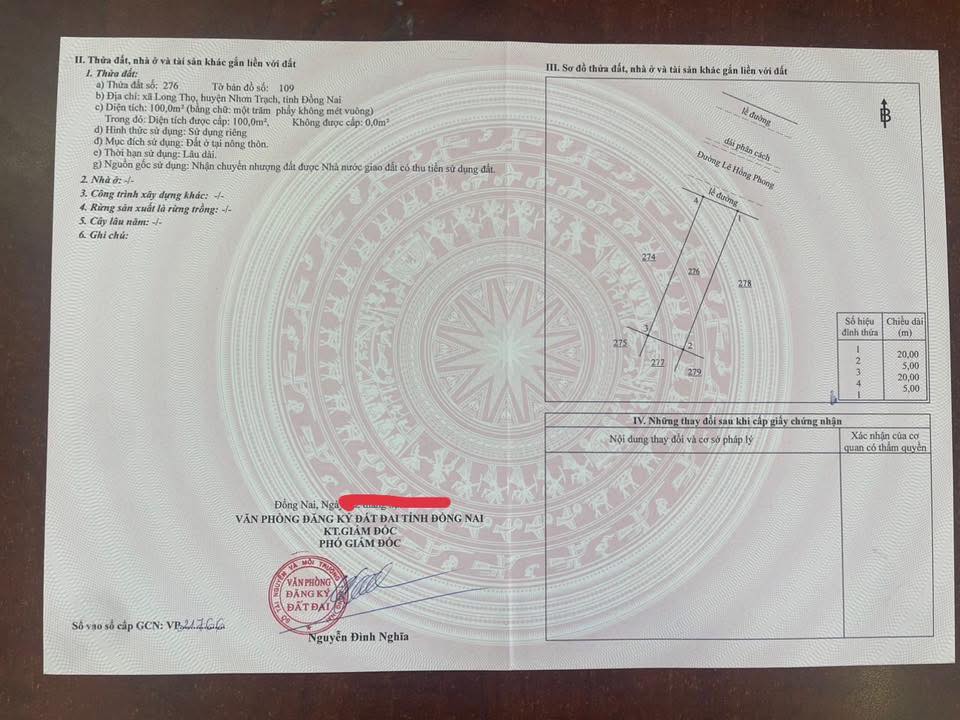 Đất nền chính chủ tại xã Long Thọ, Nhơn Trạch, Đồng Nai 100m² - Giá thỏa thuận hấp dẫn!