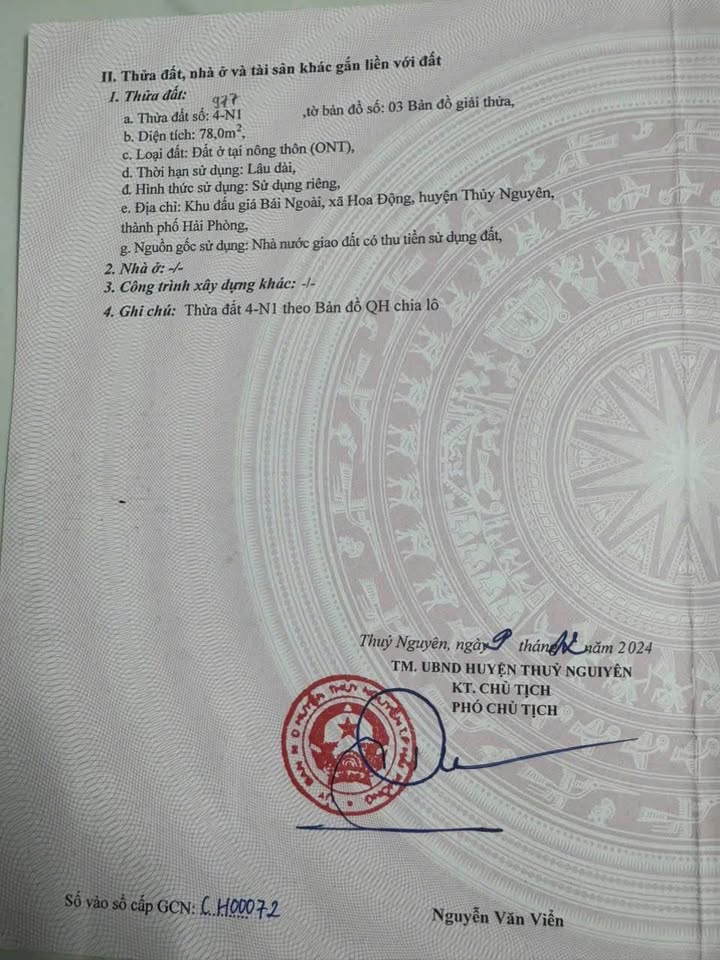 Đất nền chính chủ tại Hoa Động, Thủy Nguyên, Hải Phòng - Diện tích 78m² giá 4.3 tỷ - Tiện ích đầy đủ xung quanh!