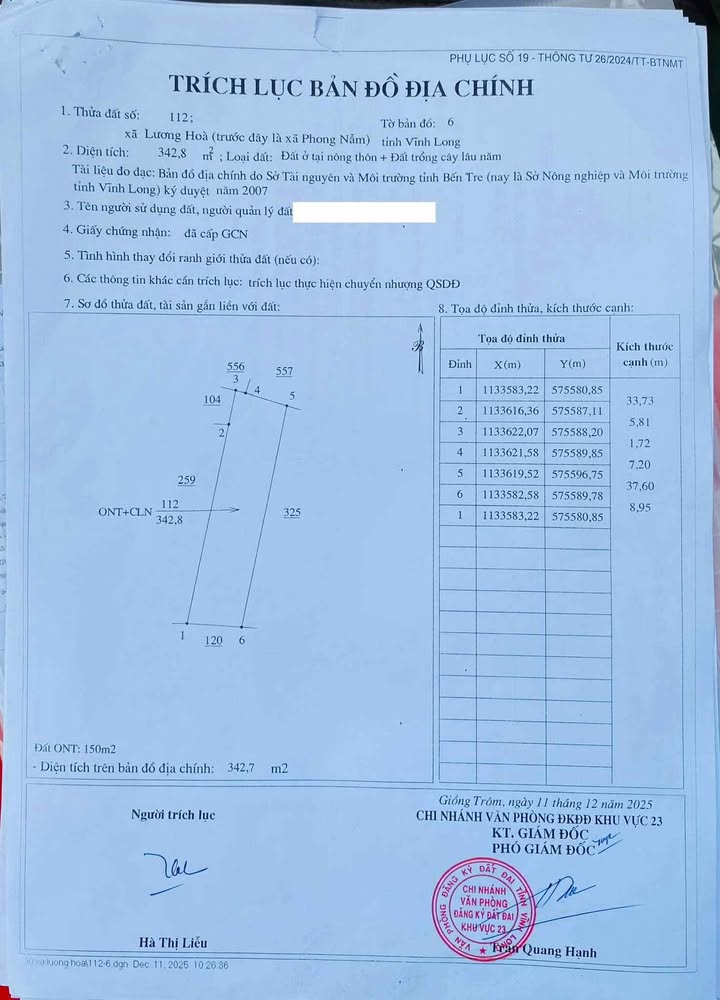 Đất nền Phong Nẫm, Giồng Trôm 343m² giá 500 triệu - Cơ hội đầu tư sinh lời!