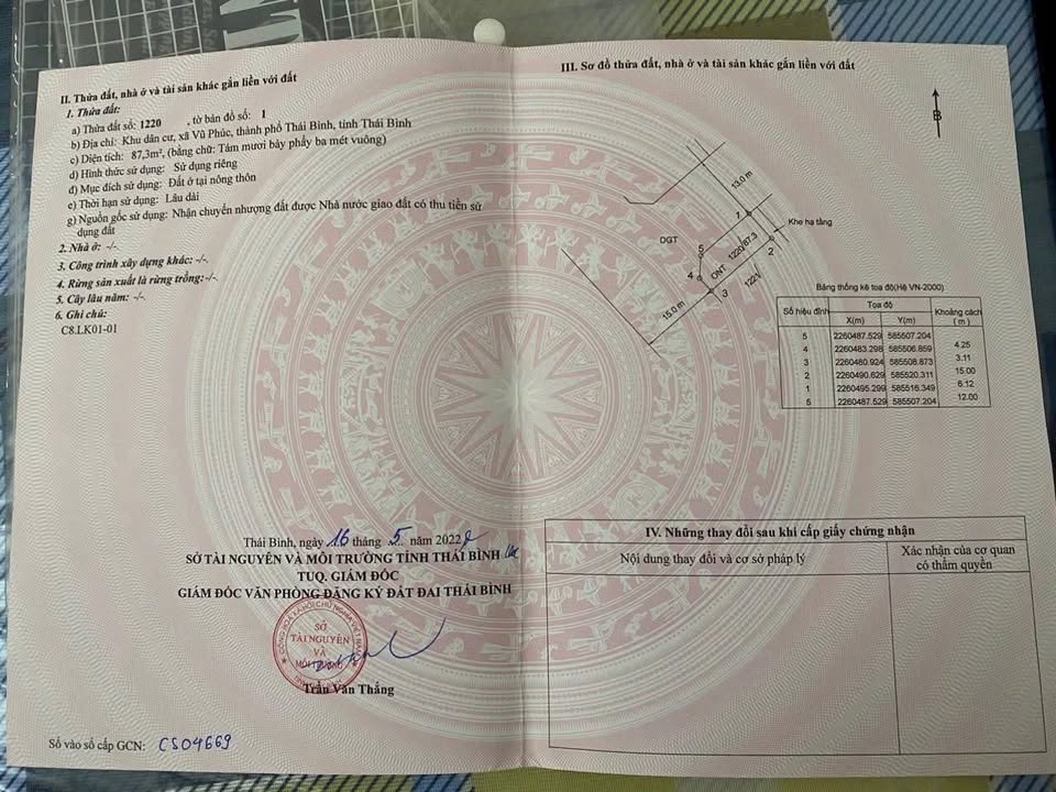 Đất nền KĐT Vũ Phúc - Thái Bình 87,3m² giá thỏa thuận - Hướng Tây Nam, Tây Bắc