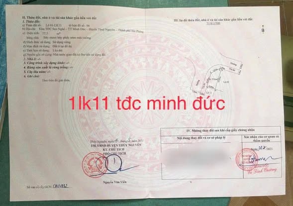 Đất thổ cư Minh Đức Thủy Nguyên 77.5m² giá 1.7 tỷ - Lô góc hướng Bắc cực đẹp!